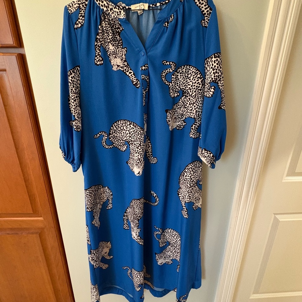 NWOT UMGEE Blue Leopard Print Midi Dress
